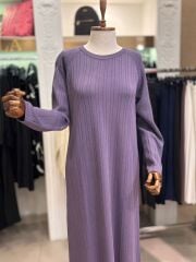 Nuss 1401 Kalın Fitilli Merserize Elbise - Lila