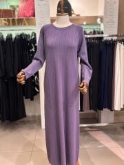 Nuss 1401 Kalın Fitilli Merserize Elbise - Lila